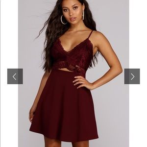 Windsor Maroon Lace Skater Dress